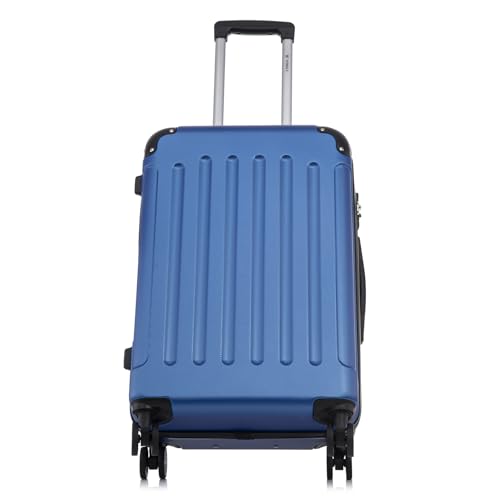 Hartschalen-Trolley in Blau, Rückansicht mit Standfüßen und 4 Rollen