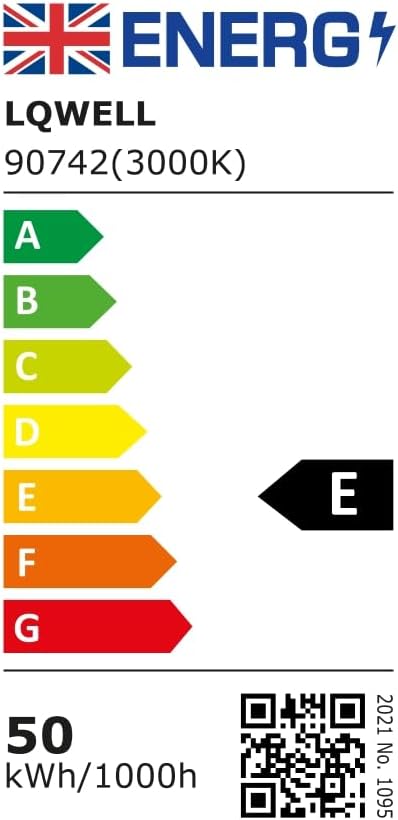 Energieeffizienzlabel der LED-Deckenleuchte mit 50 kWh/1000 h und QR-Code