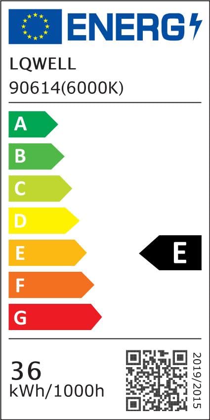 Energieeffizienzlabel LQWELL 90614 (6000K) mit A–G Skala und QR-Code