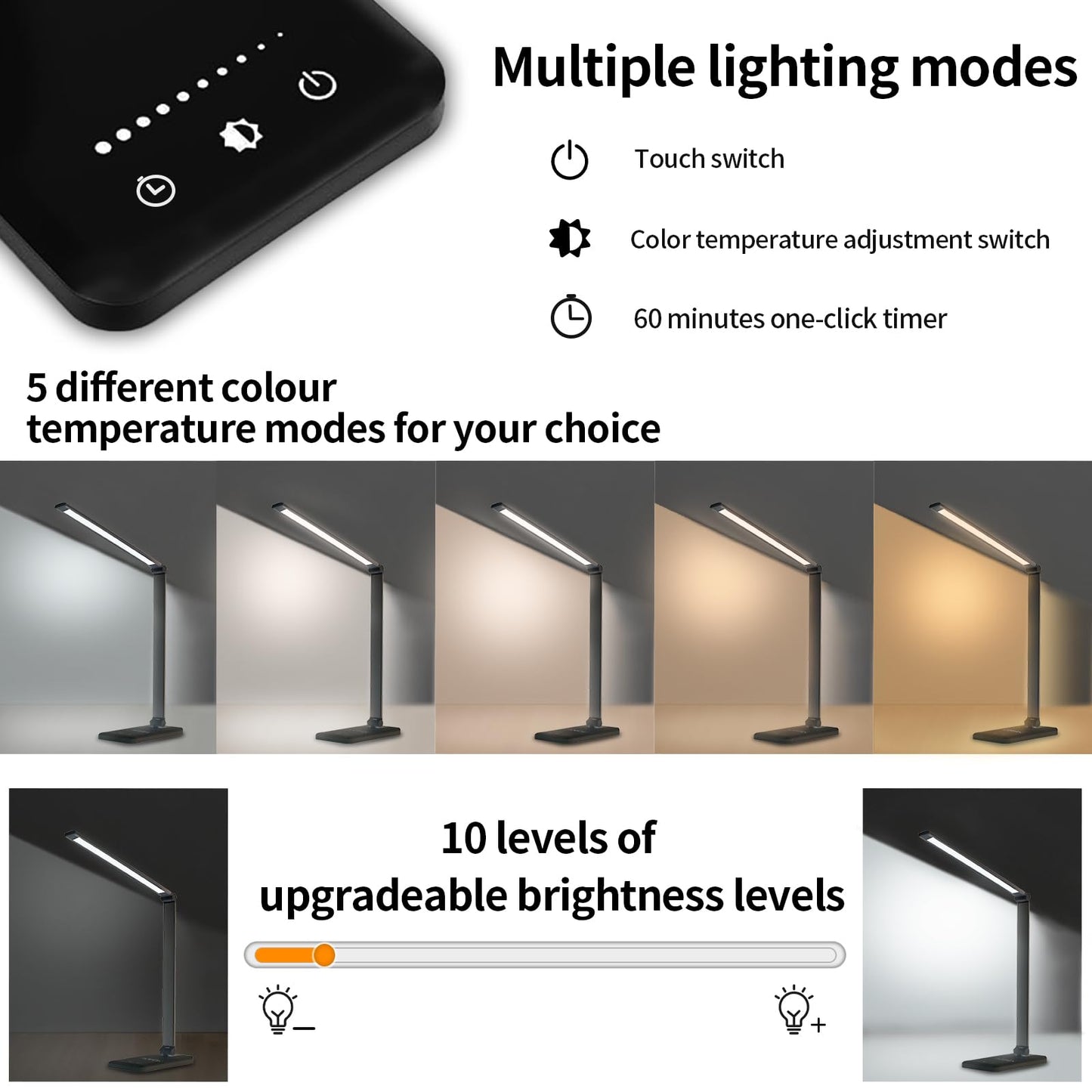 LED-Schreibtischlampe mit Touchpanel und 10 Helligkeitsstufen