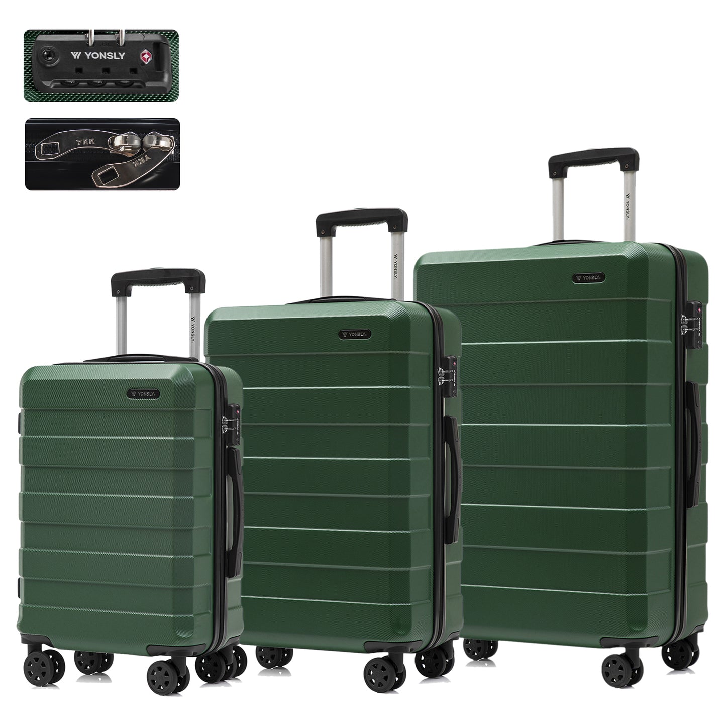 Hartschalen-Reisekofferset, zwei Trolleys, vier Rollen, ausklappbarer Griff, grün