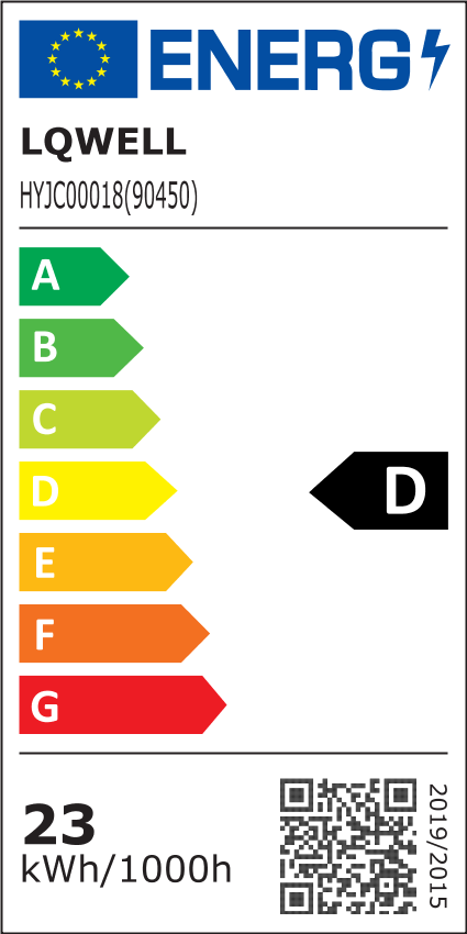 EU-Energieeffizienzetikett: LQWELL, Klasse D, 23 kWh/1000 h