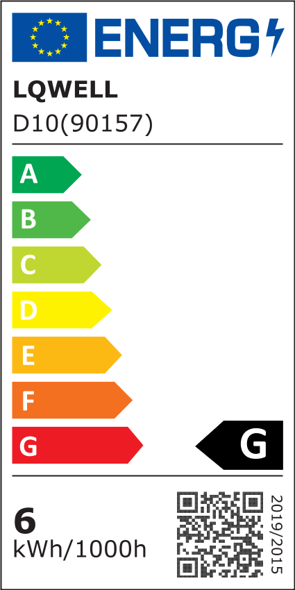 EU-Energieeffizienzlabel für LED-Lampe: Klasse G, 6 kWh/1000h