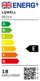 Energieetikett der LED-Deckenleuchte, Klasse E, 18 kWh/1000 h