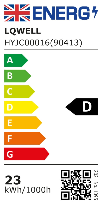 Energieeffizienzlabel mit LQWELL, Klasse A–G und 23 kWh/1000 h