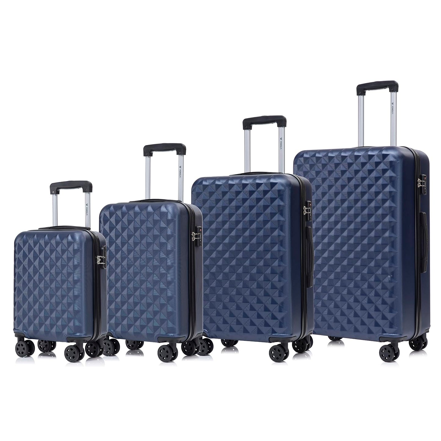 Hartschalen-Koffer-Set (dunkelblau) mit TSA-Schloss, 4 Rollen, Rautenmuster, 4 Größen