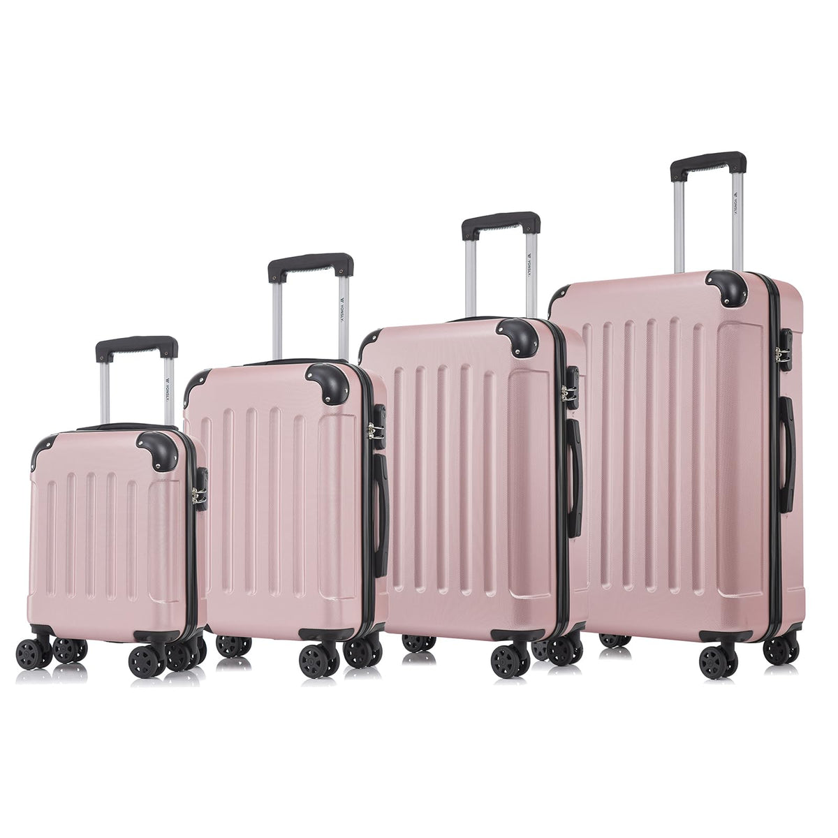 4-teiliges Hartschalen-Koffer-Set mit Teleskopgriff und Rollenset, Rosé