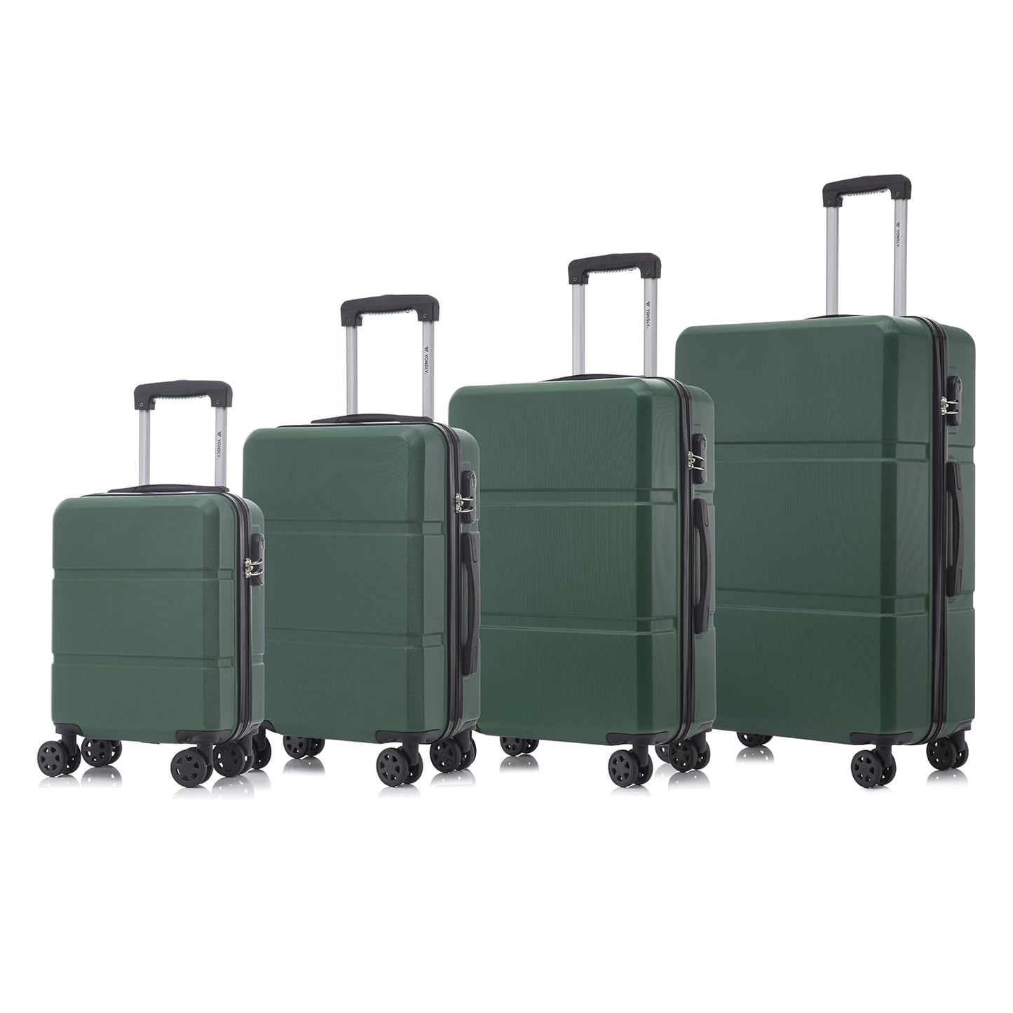 YONSLY® Kofferset: 4 Rollkoffer mit Hartschale, Teleskopgriff, 4 Rollen, dunkelgrün