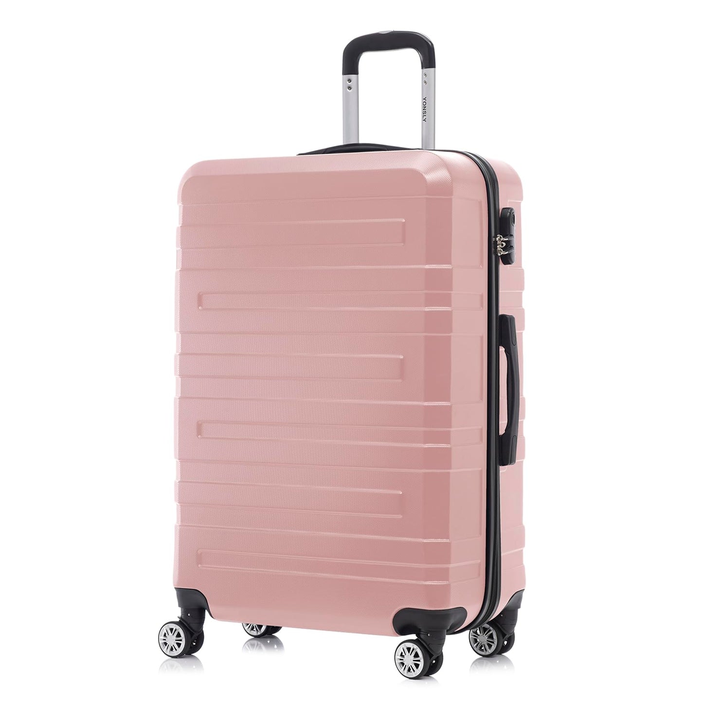 Hartschalen-Reisekoffer mit Trolleygriff, 4 Rollen, roséfarben, Seitenansicht
