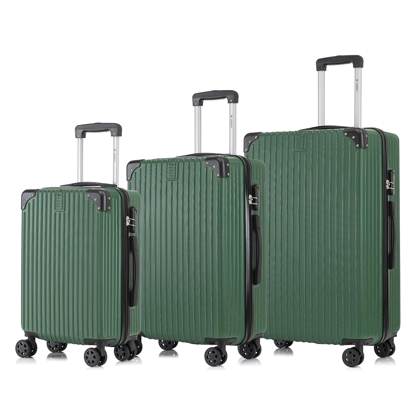Trolley-Reisekoffer-Set aus Hartschale, 3 teilig, dunkelgrün mit 4 Rollen
