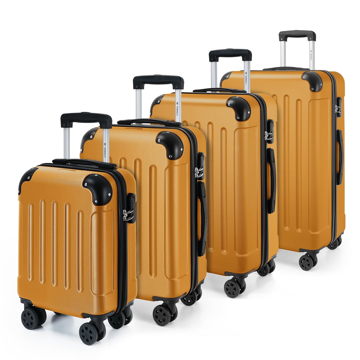 Hartschalen-Gepäckset mit Trolley-Griffen, 360°-Lenkrollen, orange, 3 Koffer