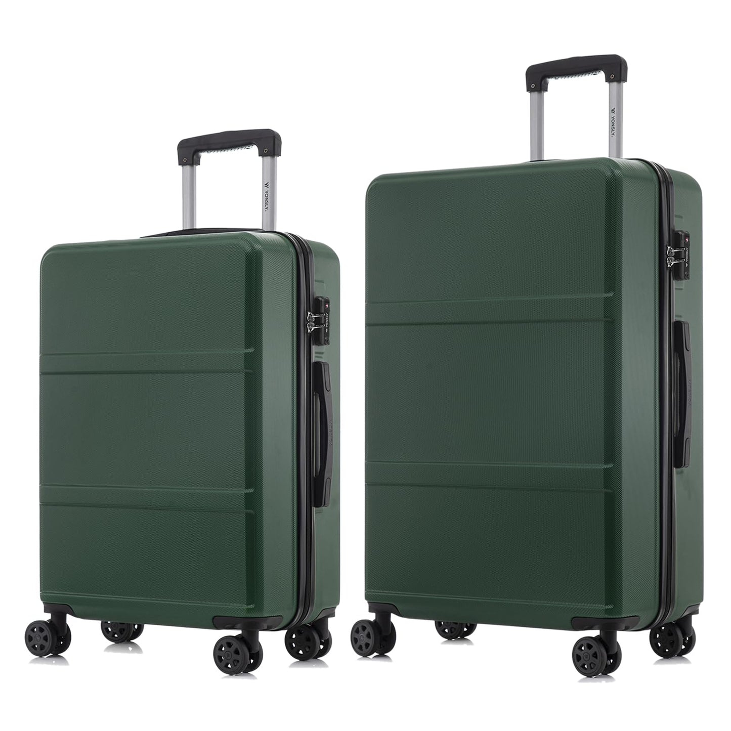 Reisekoffer-Set mit Hartschale, Trolleygriff, 4 Rollen und Schloss, dunkelgrün