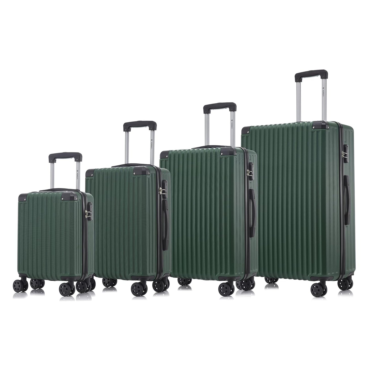 Hartschalen-Rollkofferset mit 4 Rollen und Teleskopgriff, dunkelgrün (4er Set)