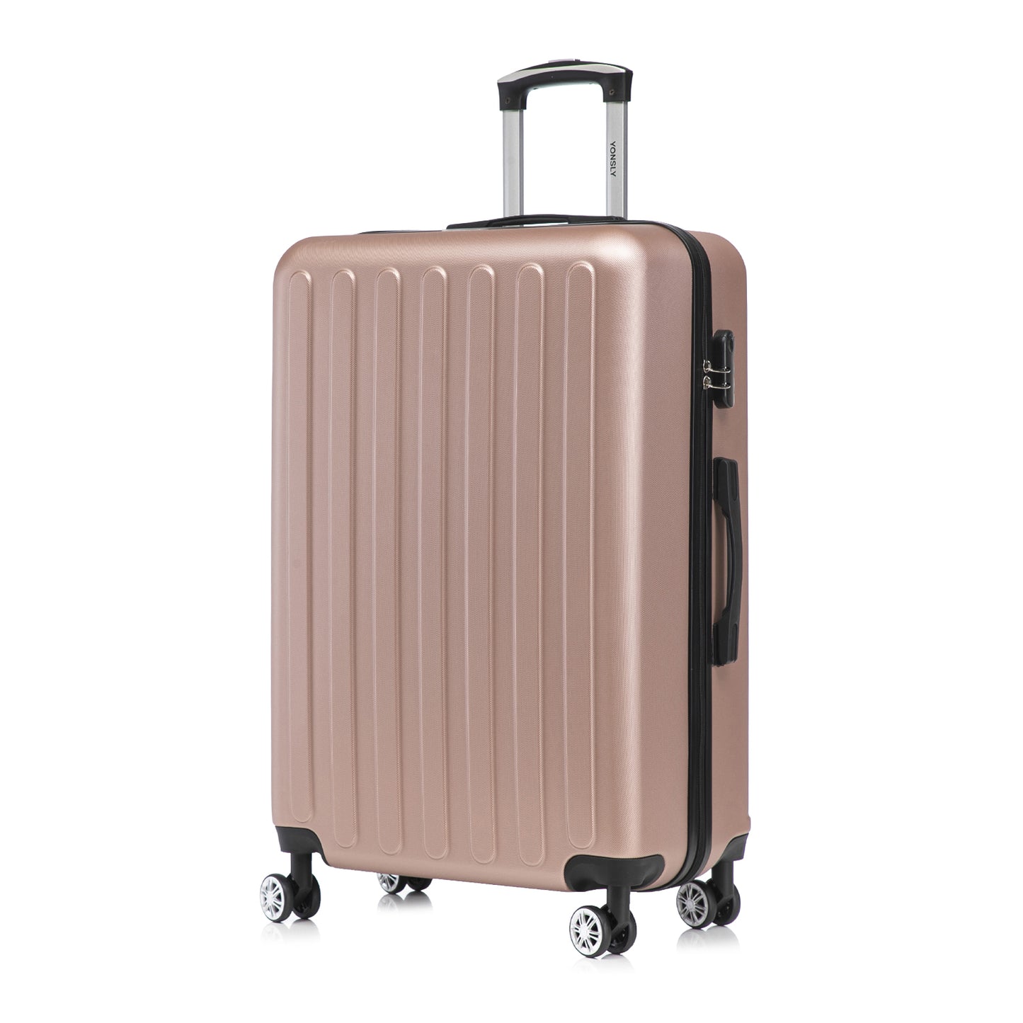 Kabinenkoffer mit Hartschale, 4 Rollen, Teleskopgriff und Zahlenschloss, roségoldfarben