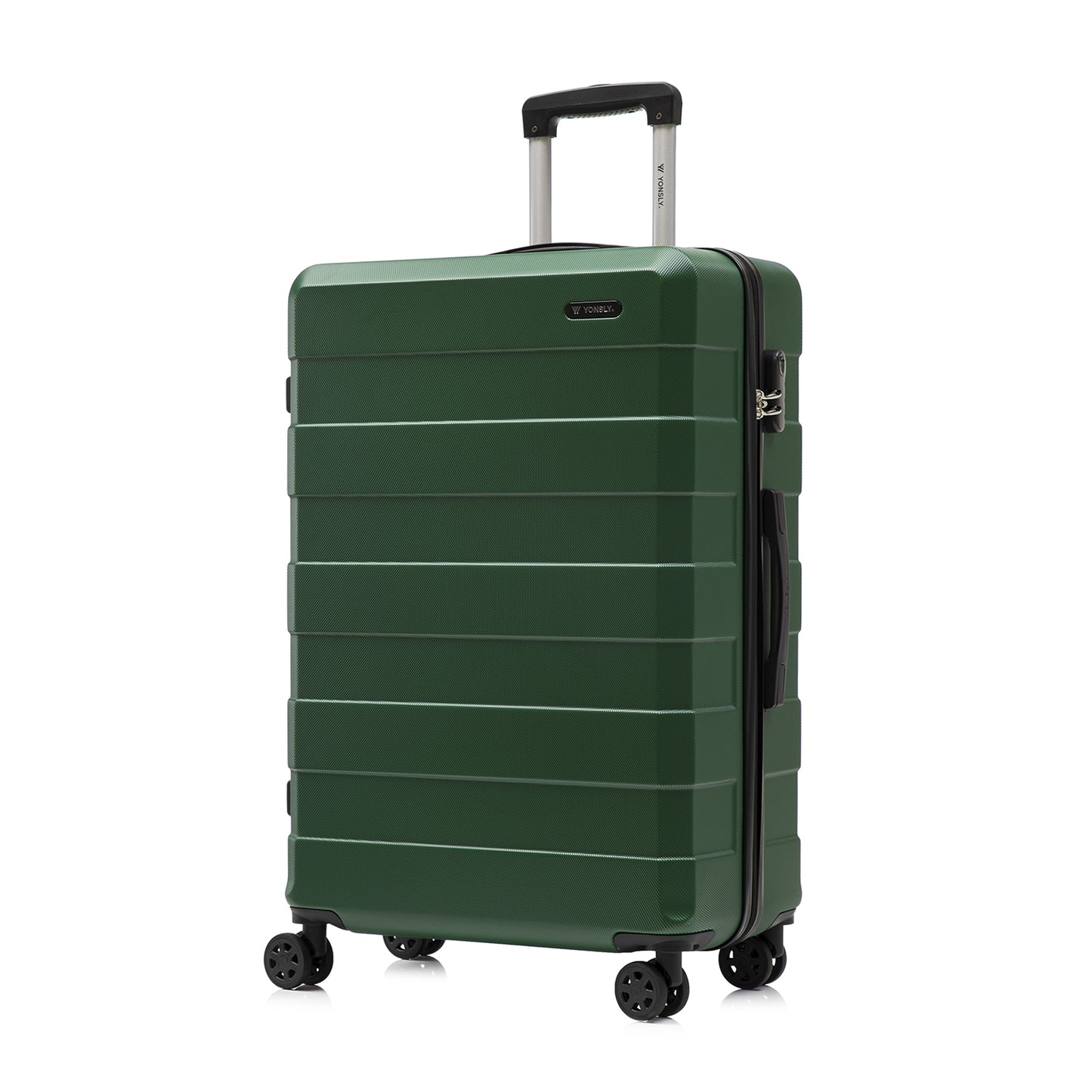 Trolley-Reisekoffer mit Hartschale, dunkelgrün, 4 Rollen, Rückansicht