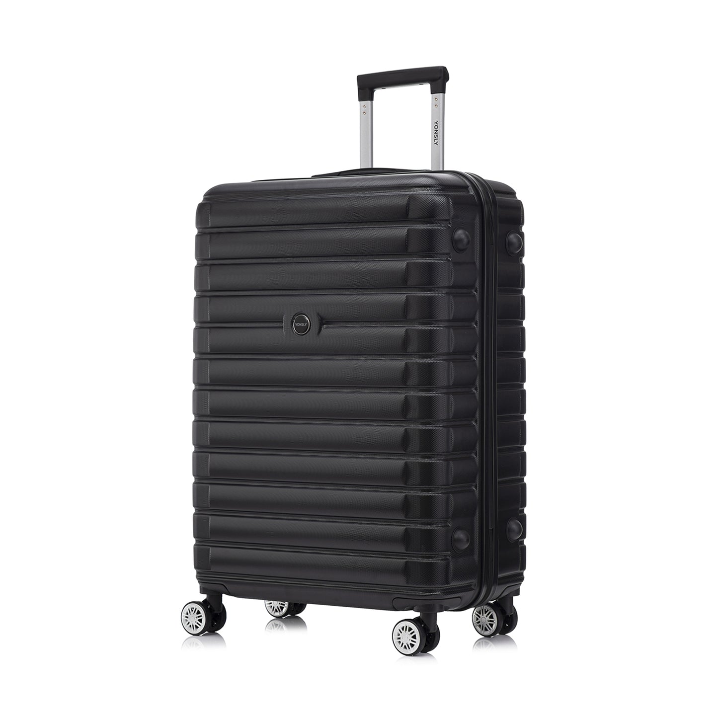 Hartschalen-Reisekoffer Trolley in Schwarz mit 4 Rollen und seitlichen Verstärkungen
