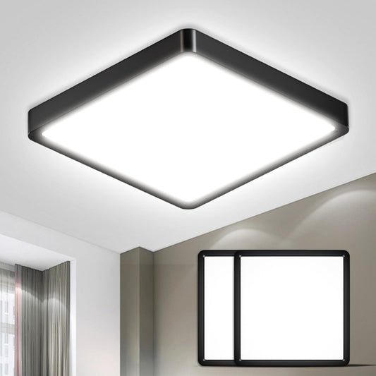 Quadratische LED-Deckenleuchte mit mattschwarzem Rahmen und flachem Lichtfeld