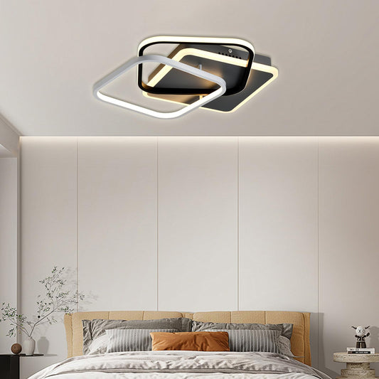 LED-Deckenlampe an der Decke, rechteckige Form in schwarz-weiß mit warmem Licht