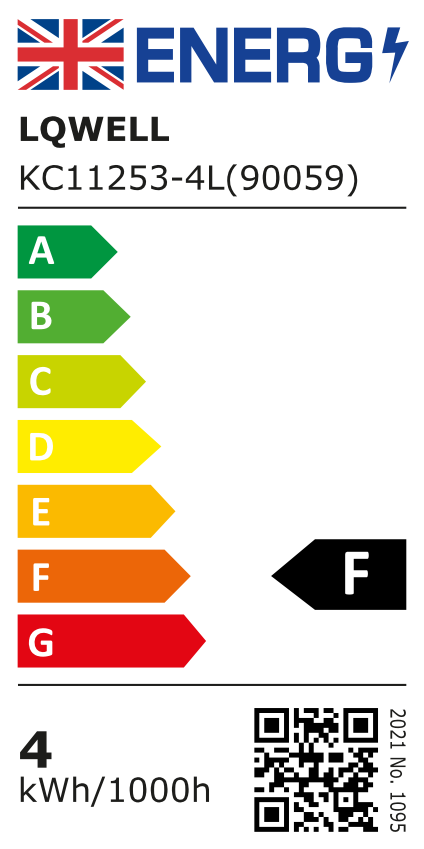 Energieeffizienzlabel für LED-Leuchte mit Skala A bis G und Klasse F, 4 kWh/1000h.