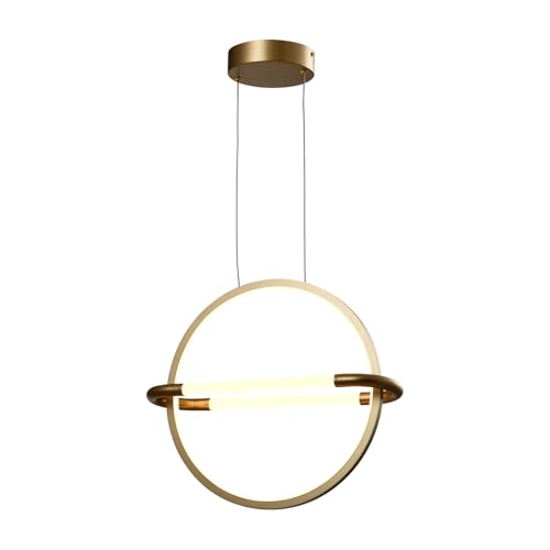 Goldene LED-Pendelleuchte mit rundem Rahmen und hängenden Kabeln, Deckenhalter