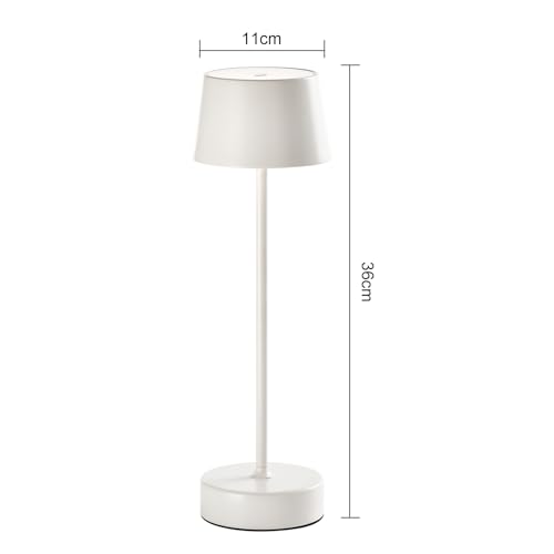 Weiße LED-Tischlampe mit Maßen ca. 11 cm Durchmesser und 36 cm Höhe