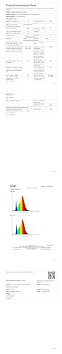 Technisches Informationsblatt zur LED-Deckenleuchte mit Leistungs- und Spektralangaben