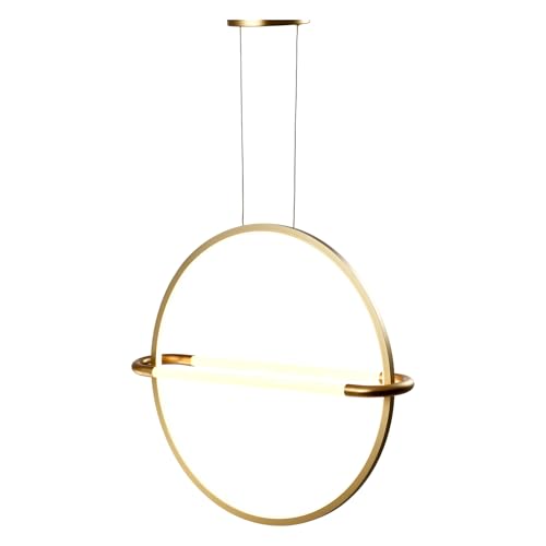 Goldene LED-Pendelleuchte mit rundem Lampenschirm und schmalen Querstreben