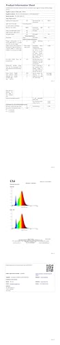 Technisches Datenblatt zur Tischlampe: Tabelle und Hinweisangaben