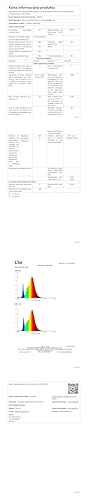 Tischlampe-Datenblatt mit Tabelle und Messwertübersicht, rote Lichtkurve im Diagramm