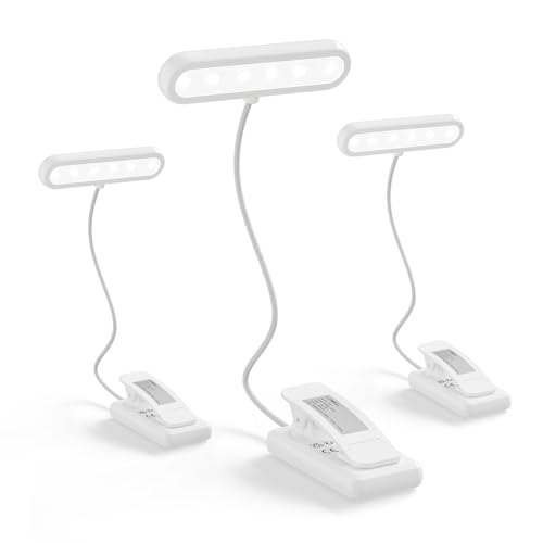 Drei weiße Clip-Leselampen, wiederaufladbar, mit flexiblen Buchlicht-Bögen