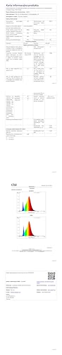 Technisches Datenblatt mit mehrseitiger Tabelle und Farbverlauf-Grafik zur Lichtintensität