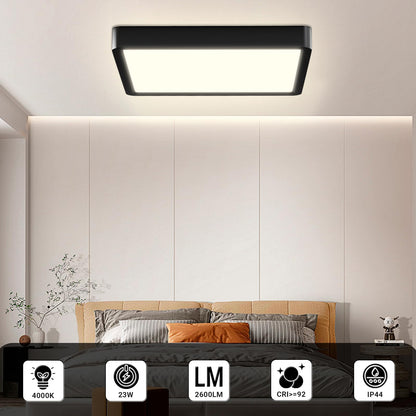 LED-Deckenleuchte mit schwarzem Rahmen und rechteckiger Lichtfläche, flach