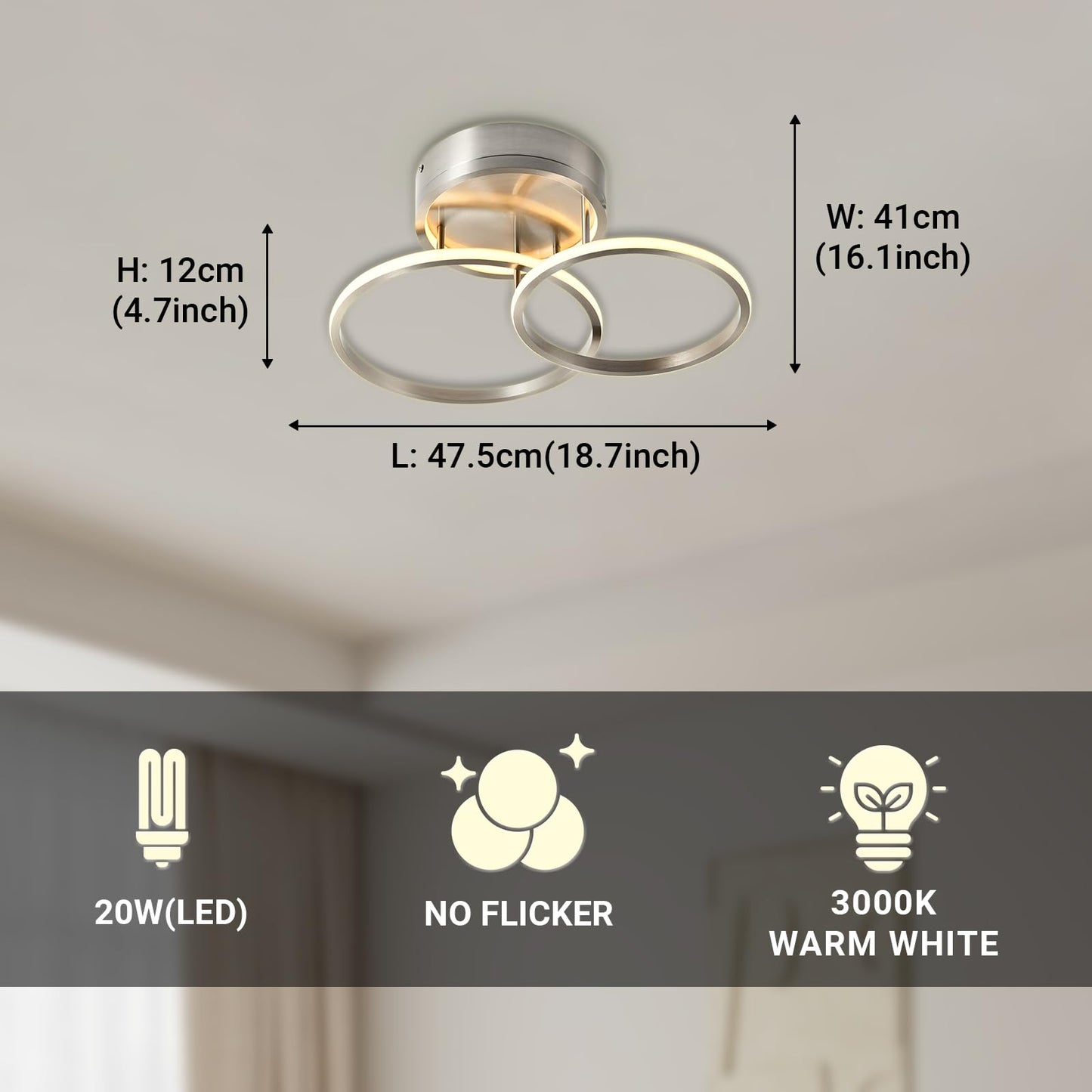 LED-Deckenleuchte mit zwei Ringen, runder Aluminium-Abdeckung und zweifacher Beleuchtung