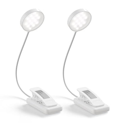 LQWELL® 2er USB-Leselampen (weiß): flexibler 360°-Buchlichtkopf und Ladestation