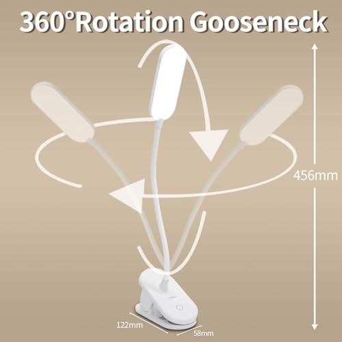 Klemmleuchte mit 360° drehbarem Leuchtenhals, weißer Klemmbügel und Fuß