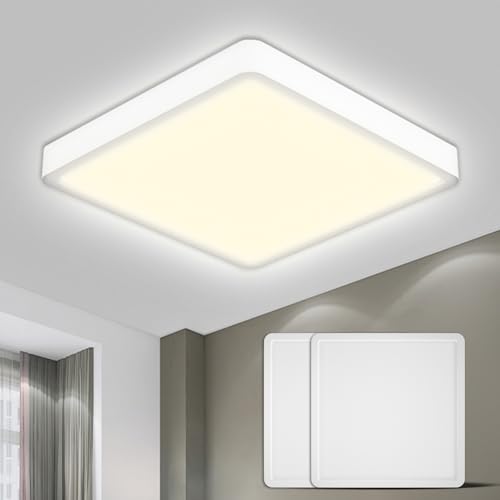 Quadratische LED-Deckenleuchte mit weißem Rahmen und flacher Bauform