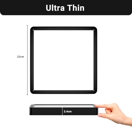 Ultra-dünne quadratische LED-Deckenleuchte, schwarzer Rahmen, Maße mit Hand rechts