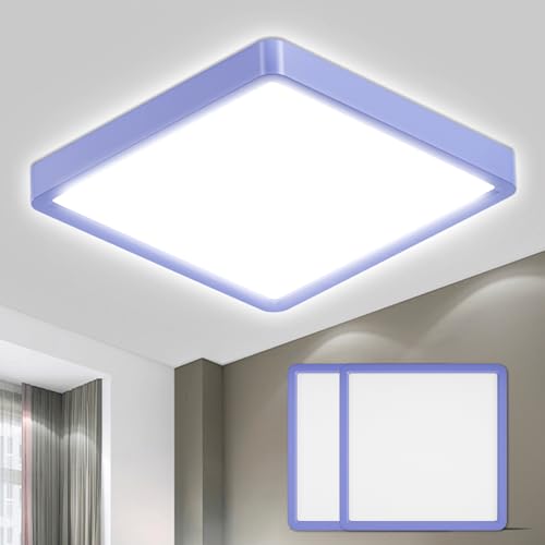 Quadratische LED-Deckenleuchte mit blauem Rahmen, flach und gleichmäßig leuchtend
