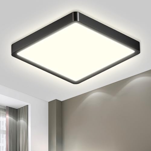 Quadratische LED-Deckenleuchte mit schwarzem Rahmen und matt weißer Lichtfläche