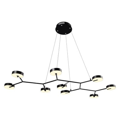 LED-Pendelleuchte mit sieben Schirmen, mattschwarzer Metallaufhängung und Deckenhalterung