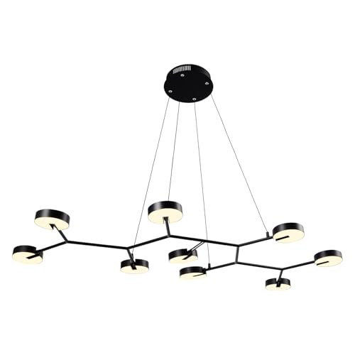 LED-Pendelleuchte mit sieben Schirmen, mattschwarzer Metallaufhängung und Deckenhalterung