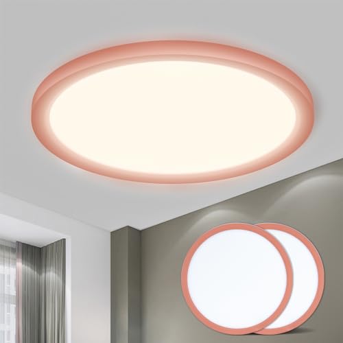Runde LED-Deckenleuchte mit rosafarbenem Ring, flaches Design, warmweißes Licht