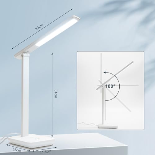 LED-Schreibtischlampe, weiß, mit 180° drehbarem Kopf; Maße am Standfuß