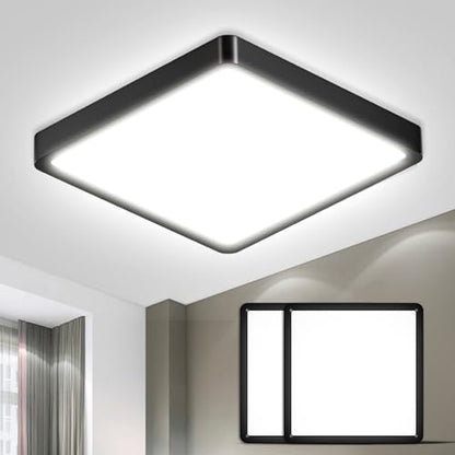 Flache LED-Deckenleuchte mit quadratischem Rahmen, weißes Licht, schwarz