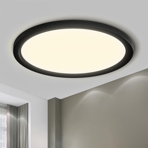 Runde LED-Deckenleuchte mit schwarzem Rahmen, flach und mit gleichmäßig leuchtender Fläche