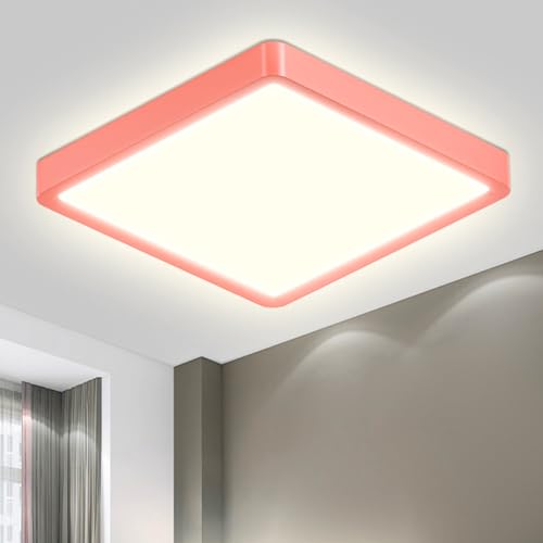 Quadratische LED-Deckenleuchte mit rotem Rahmen und weißer Lichtfläche