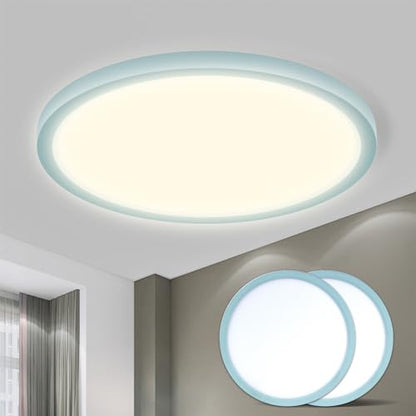 LED-Deckenleuchte, rundes flaches Design mit blauem Rand und warmweißem Licht