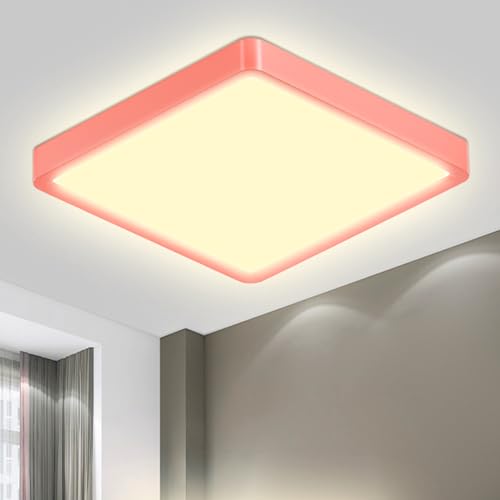 Quadratische LED-Deckenleuchte mit rotem Rahmen und warmweißem Leuchtenfeld