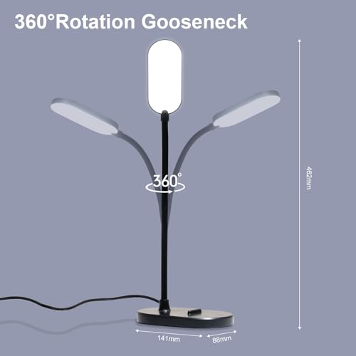 LED-Tischleuchte, schwarz, 360° drehbarer Schwanenhals, kompakter Fuß