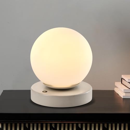 Tischlampe mit Kugel-Glas und runder Basis, warmweißes Licht, LQWELL®